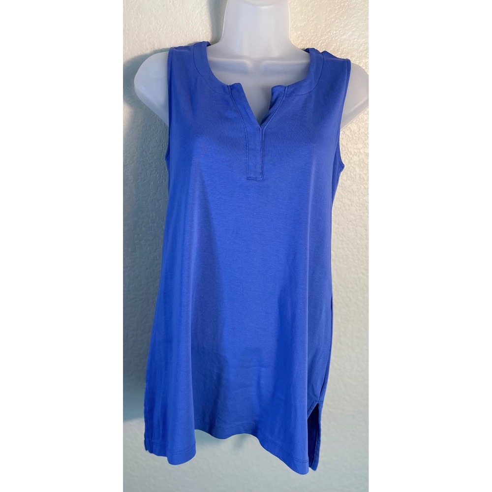 Chicos 0 US Small Tunic Tank Top Blue Pima Cotton Sleeveless Notched Neck Layer